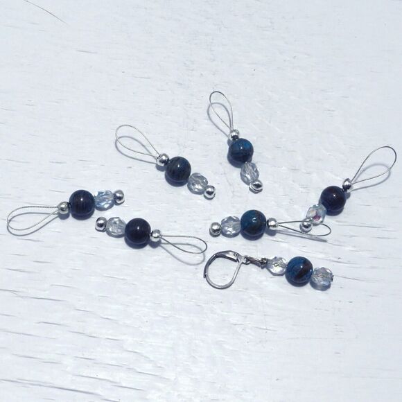 Handmade Stitch Markers w/ Blue Jasper and Crystal Beads for Knitting & Crochet - Picture 6 of 8